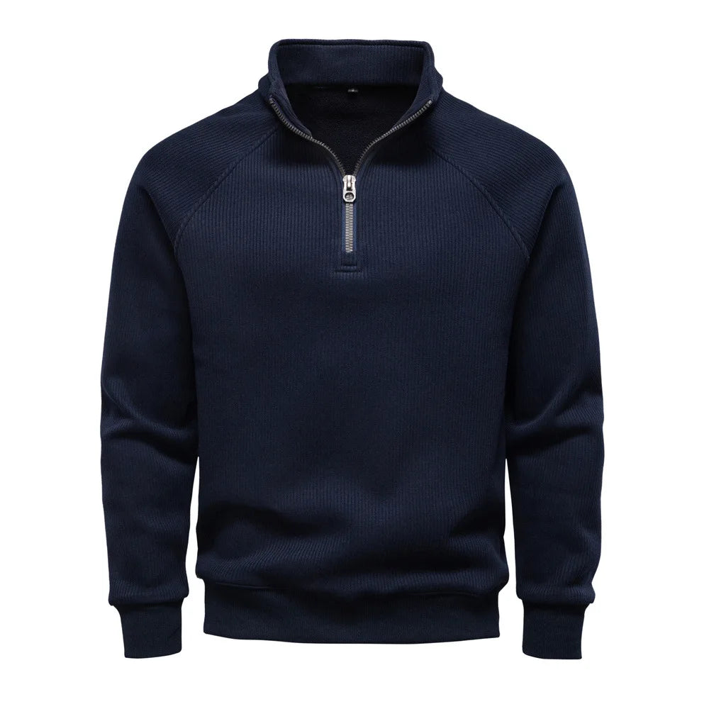 Men's Stand-Collar Half-Zip Fleece-Lined Pullover Sweatshirt