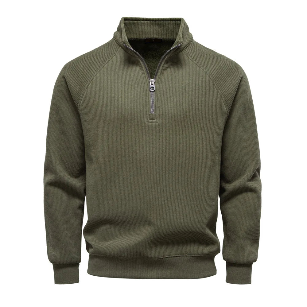 Men's Stand-Collar Half-Zip Fleece-Lined Pullover Sweatshirt