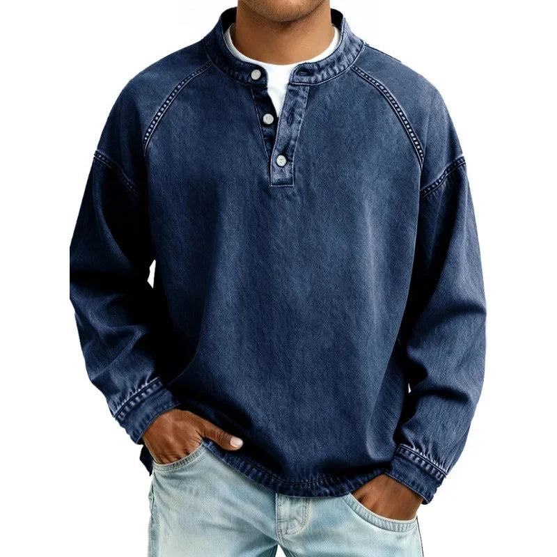 KOSZULKA MĘSKA HENLEY TYPU JEANSOWEGO