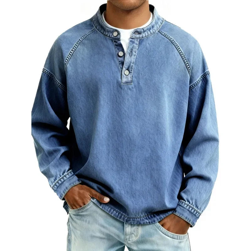 KOSZULKA MĘSKA HENLEY TYPU JEANSOWEGO