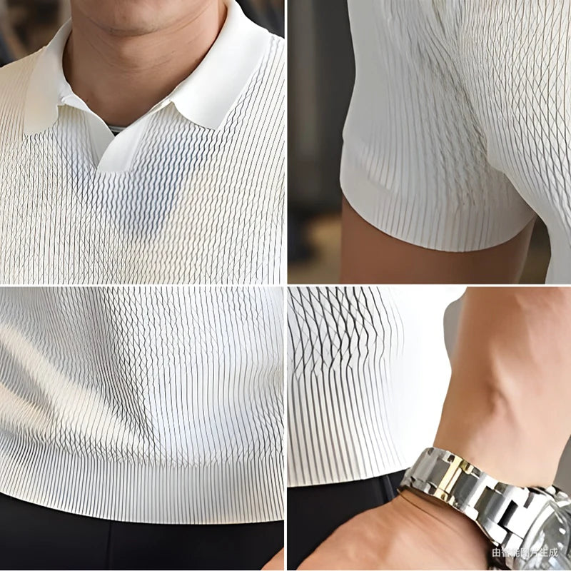 Męska Koszulka Polo Dzianinowa – Oddychająca Koszula Business Casual z Krótkim Rękawem o Dopasowanym Kroju
