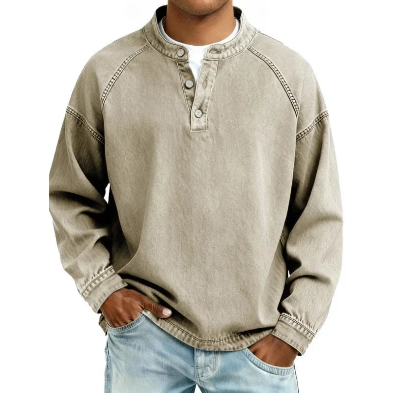 KOSZULKA MĘSKA HENLEY TYPU JEANSOWEGO