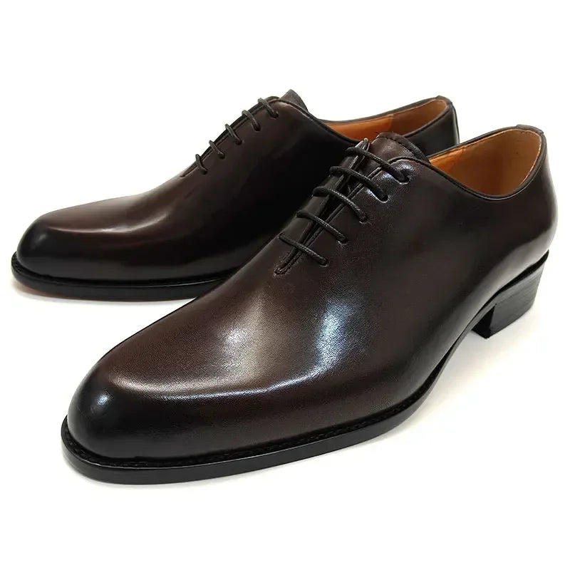Męskie buty Oxford ze skóry naturalnej – Ręcznie robione sznurowane półbuty wizytowe