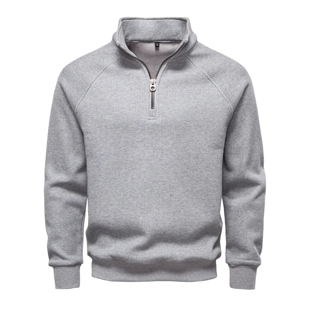 Men's Stand-Collar Half-Zip Fleece-Lined Pullover Sweatshirt