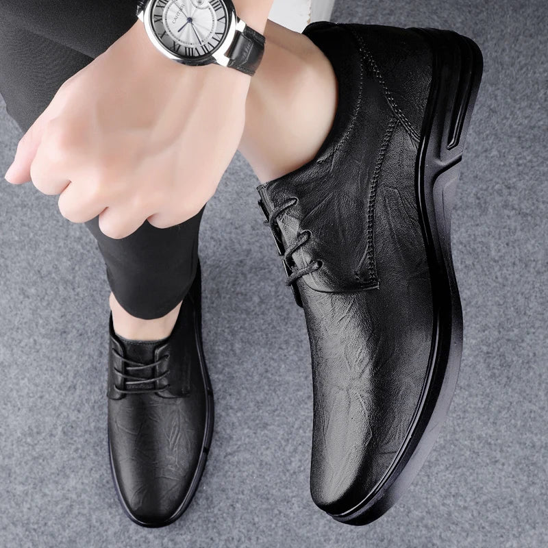 Men's Leather Oxford Brogue Dress Shoes Pointed Toe Business Office
