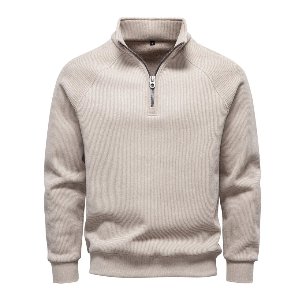 Men's Stand-Collar Half-Zip Fleece-Lined Pullover Sweatshirt