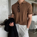 Męska dzianinowa koszulka polo w paski – krótki rękaw, retro, letnia, casualowa polo