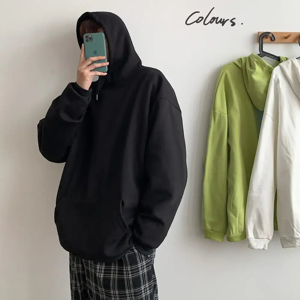 Men's Solid Pullover Streetwear Hoodie, Spring/Autumn Sweatshirt