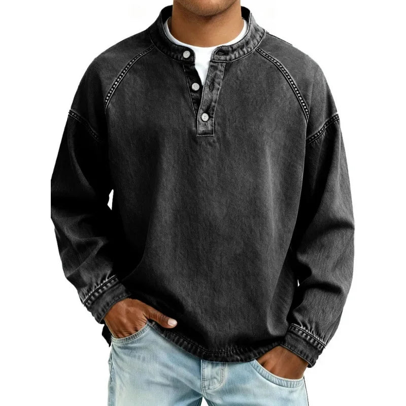 KOSZULKA MĘSKA HENLEY TYPU JEANSOWEGO