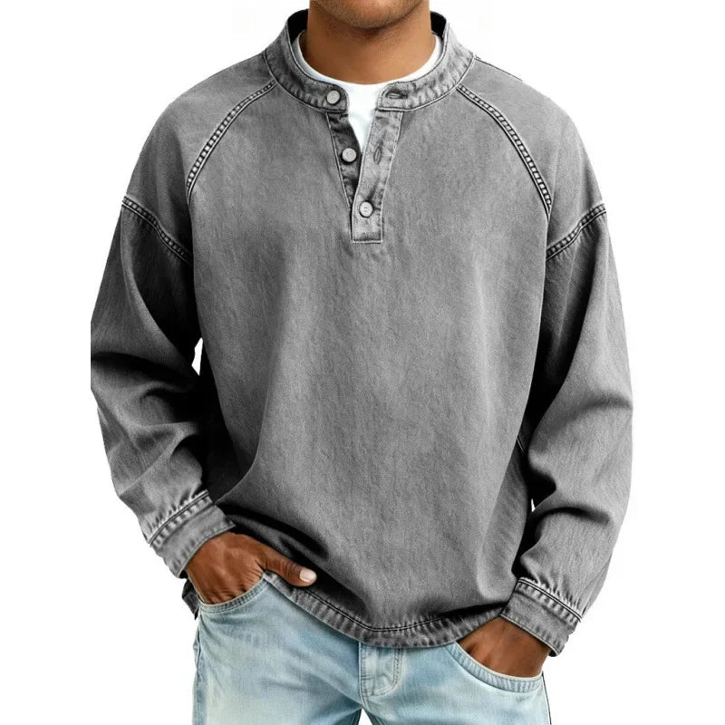 KOSZULKA MĘSKA HENLEY TYPU JEANSOWEGO