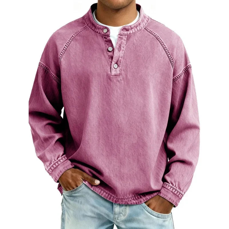 KOSZULKA MĘSKA HENLEY TYPU JEANSOWEGO