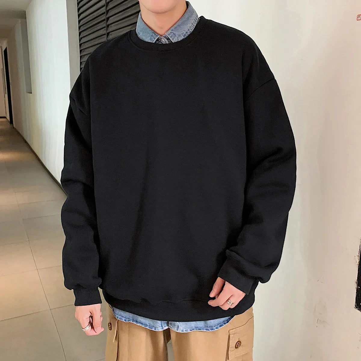 Men's Solid Pullover Streetwear Hoodie, Spring/Autumn Sweatshirt