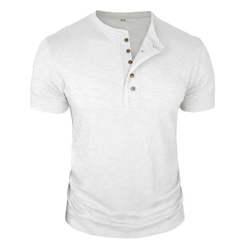 MĘSKI T-SHIRT Z GUZIKAMI POD SZYJĄ