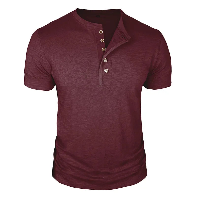 MĘSKI T-SHIRT Z GUZIKAMI POD SZYJĄ