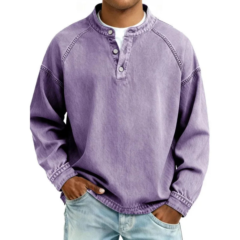 KOSZULKA MĘSKA HENLEY TYPU JEANSOWEGO