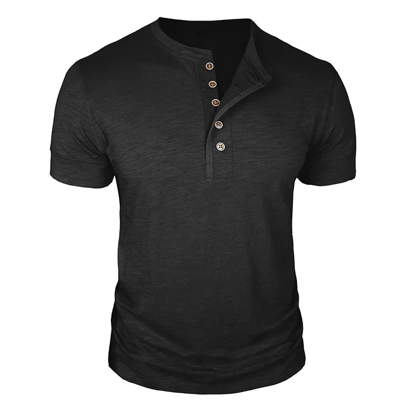 MĘSKI T-SHIRT Z GUZIKAMI POD SZYJĄ
