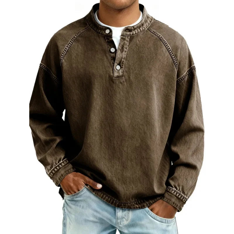 KOSZULKA MĘSKA HENLEY TYPU JEANSOWEGO