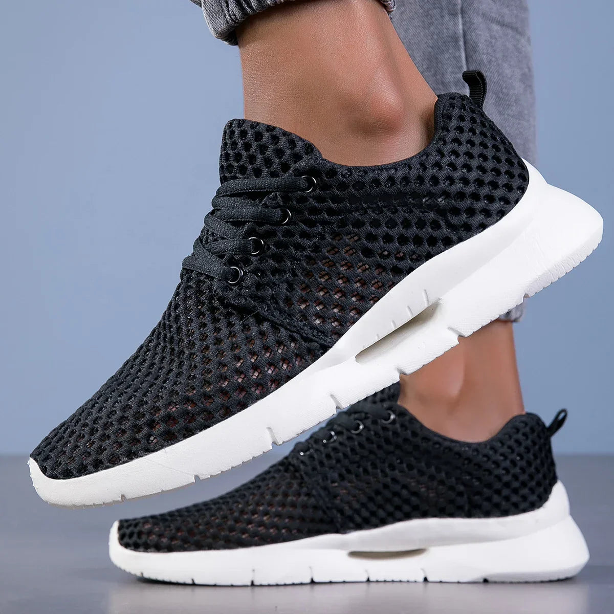 DAMSKIE SNEAKERSY SZNUROWANE Z SIATECZKI