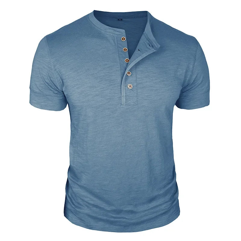 MĘSKI T-SHIRT Z GUZIKAMI POD SZYJĄ