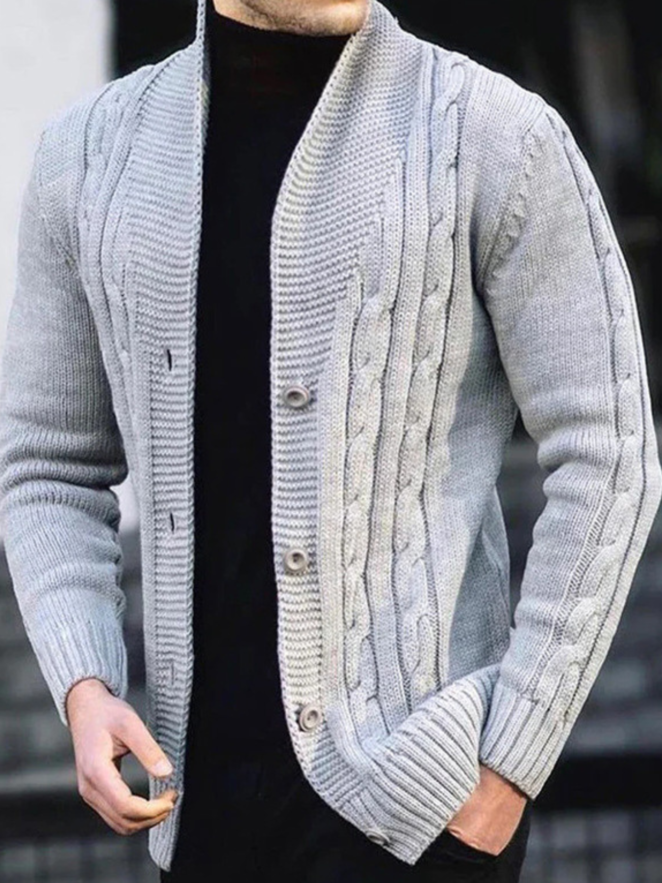 Sweter męski z dzianiny prążkowanej