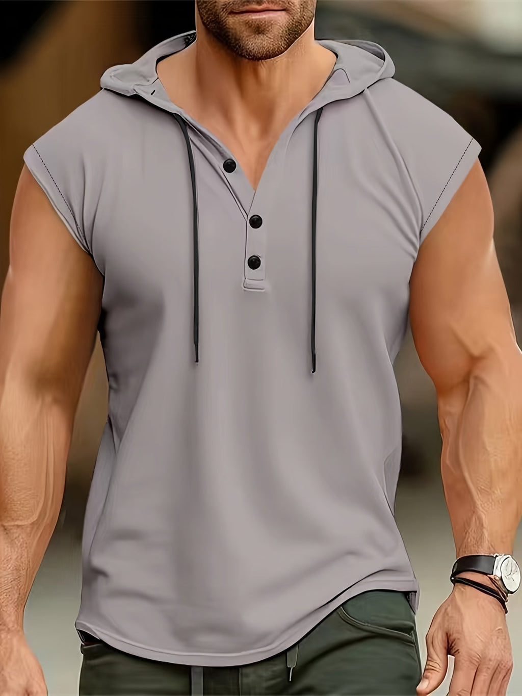 MĘSKA BLUZA HENLEY Z KAPTUREM