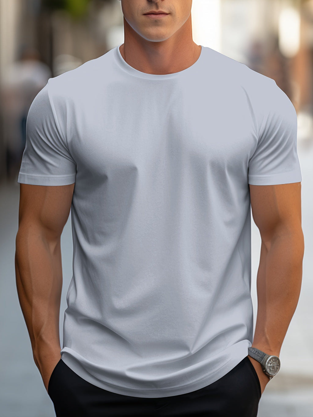 BAWEŁNIANY T-SHIRT MĘSKI Z OKRĄGŁYM DEKOLTEM