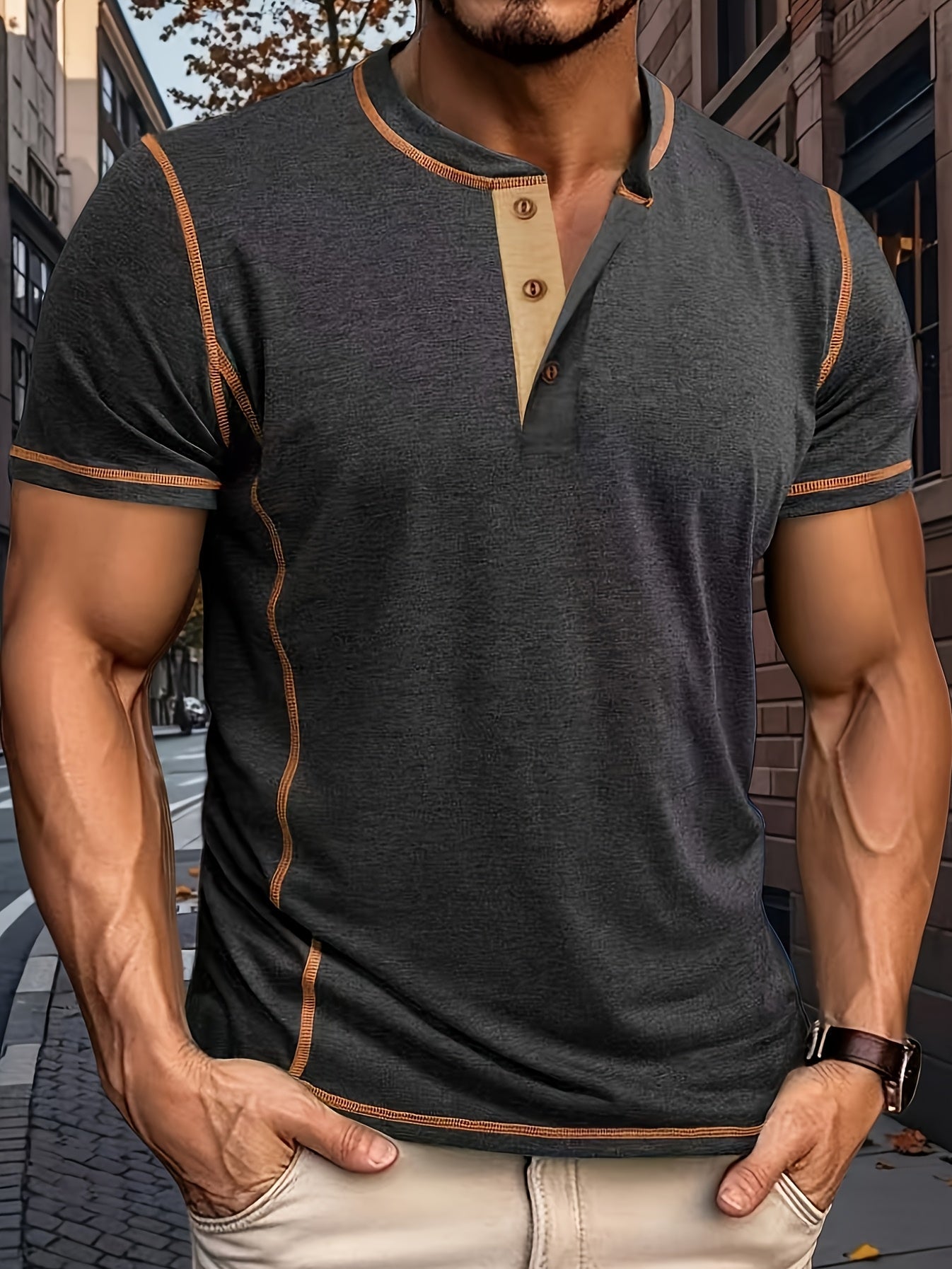 COLOUR BLOCK HENLEY SHIRT FOR MEN