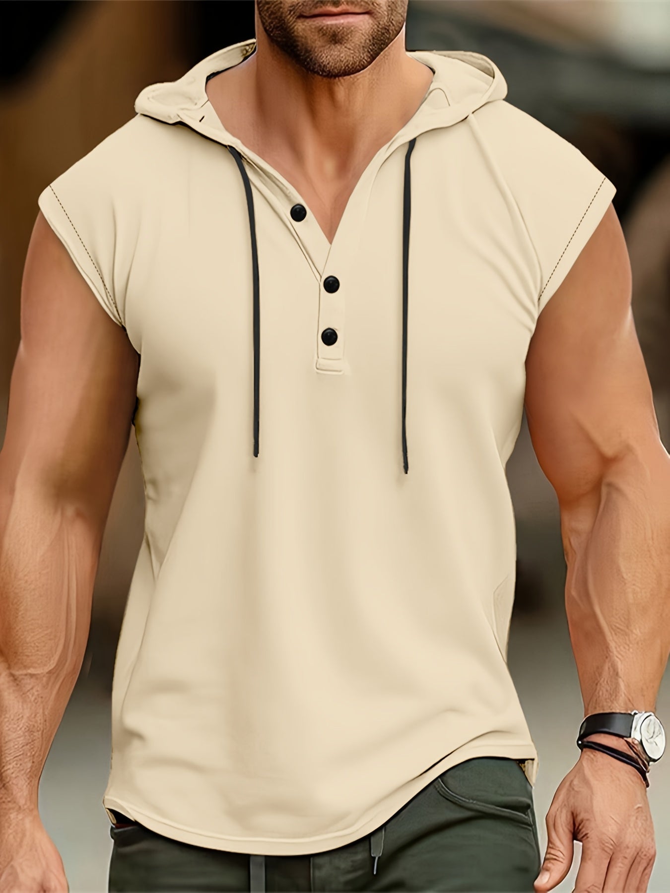 MĘSKA BLUZA HENLEY Z KAPTUREM