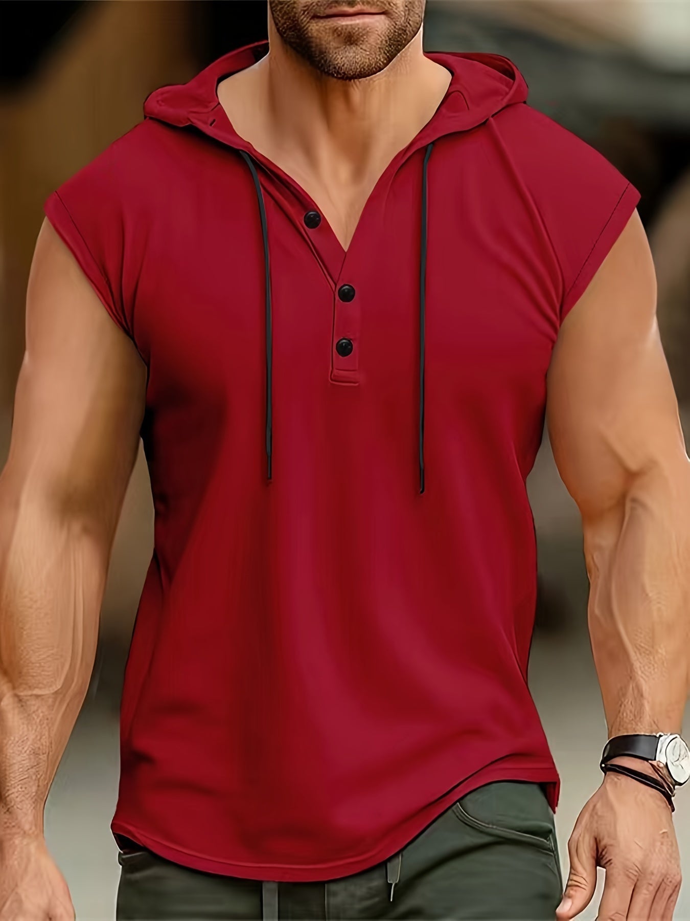 MĘSKA BLUZA HENLEY Z KAPTUREM