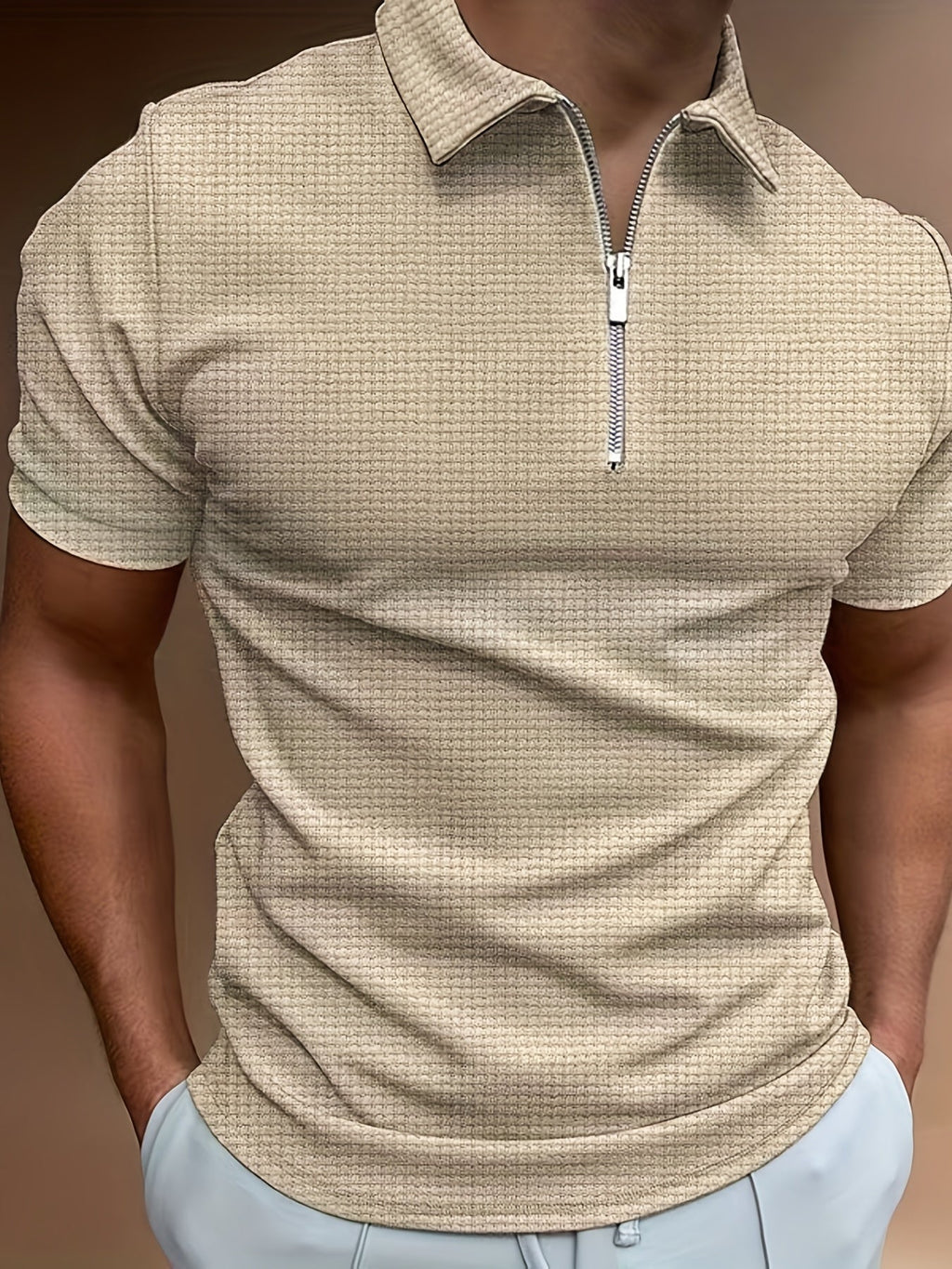 KOSZULA MĘSKA Z KRÓTKIM RĘKAWEM NA ZAMEK BŁYSKAWICZNY