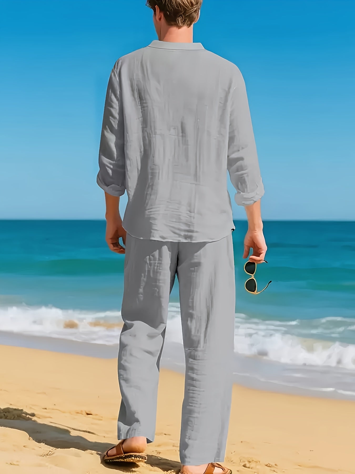 MĘSKI ZESTAW LNIANY Z DEKOLTEM V-NECK