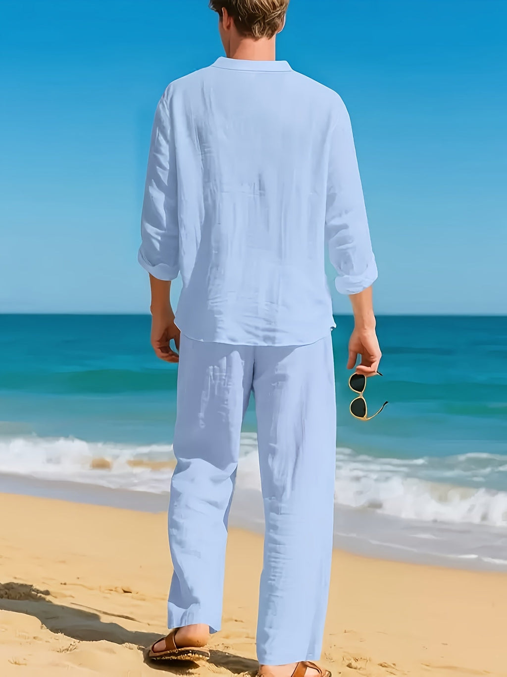 MĘSKI ZESTAW LNIANY Z DEKOLTEM V-NECK