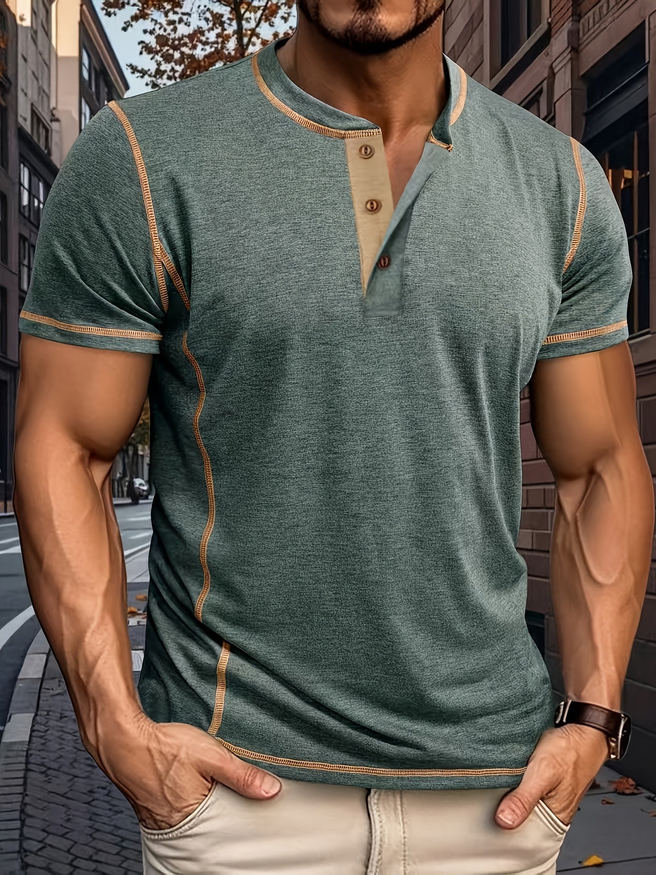 COLOUR BLOCK HENLEY SHIRT FOR MEN