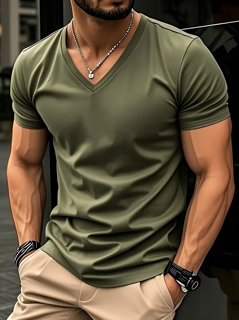 MĘSKI T-SHIRT Z DEKOLTEM V