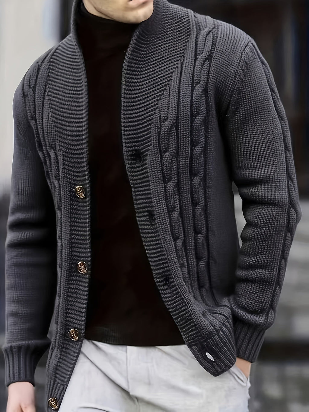 Sweter męski z dzianiny prążkowanej