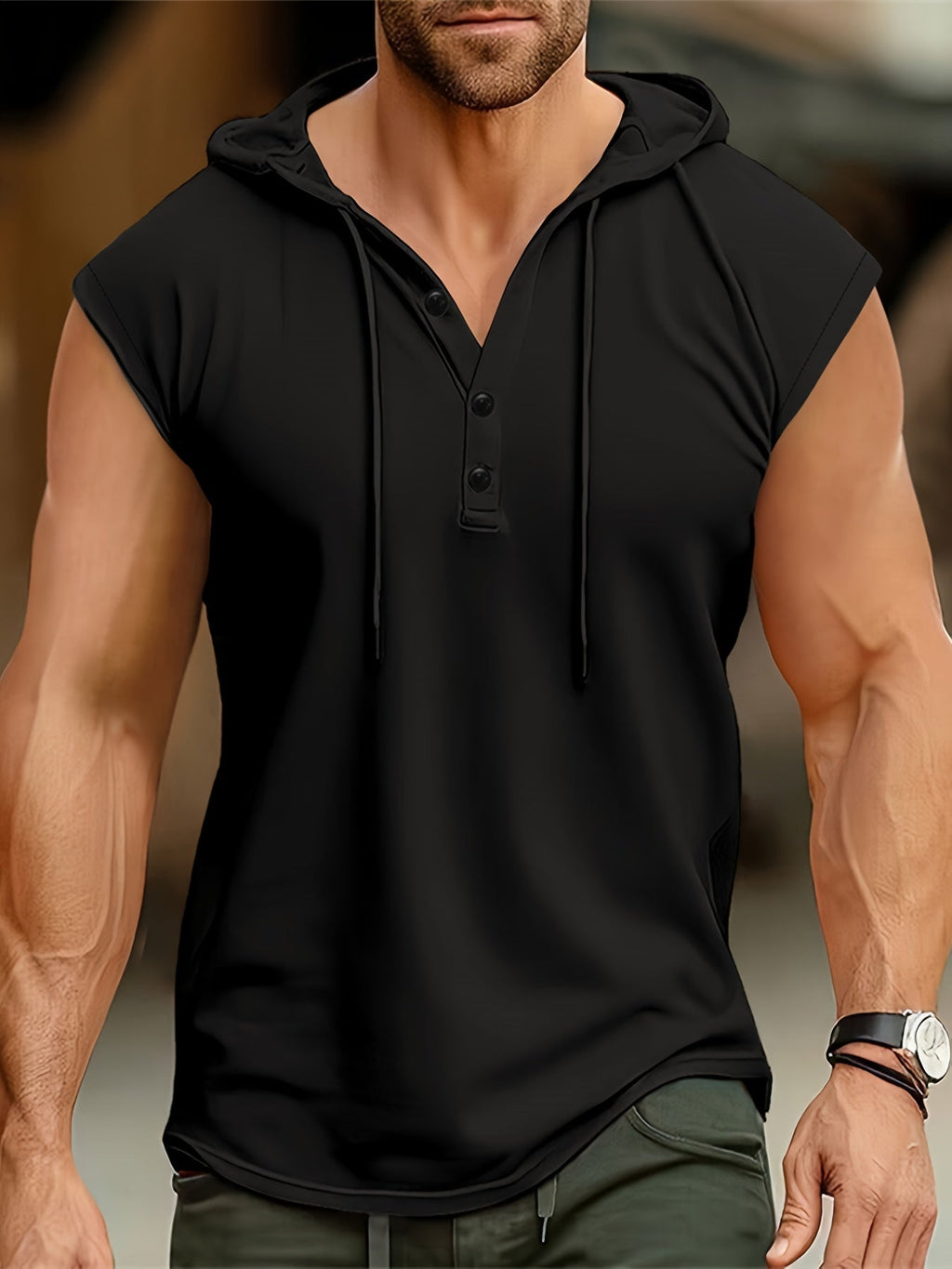 MĘSKA BLUZA HENLEY Z KAPTUREM