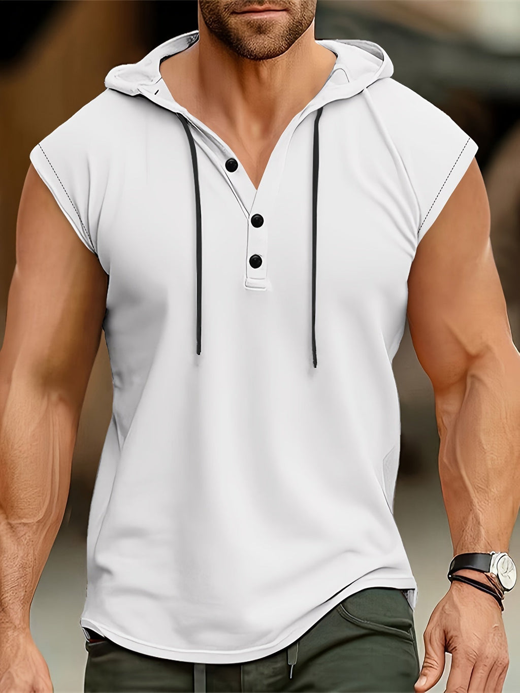 MĘSKA BLUZA HENLEY Z KAPTUREM