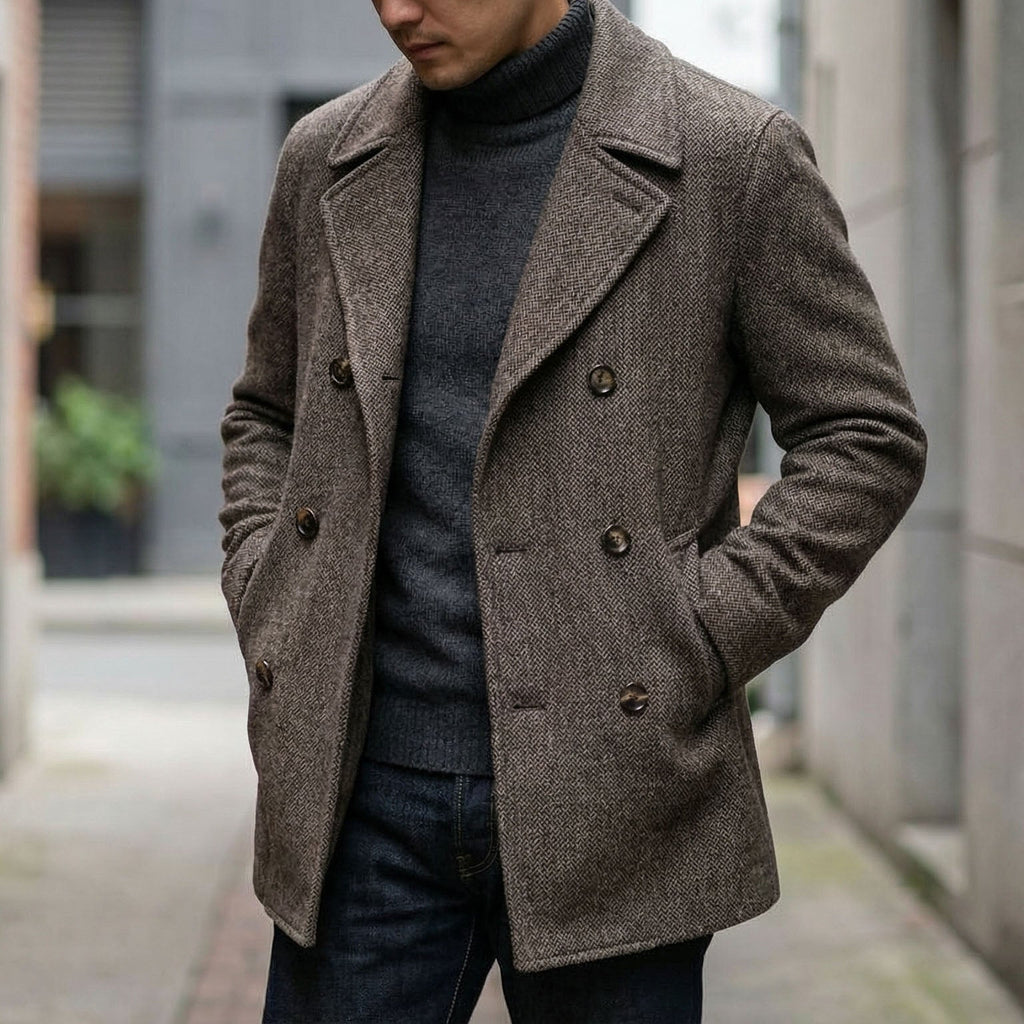 STRUKTUROWANY PŁASZCZ WEŁNIANY MĘSKI