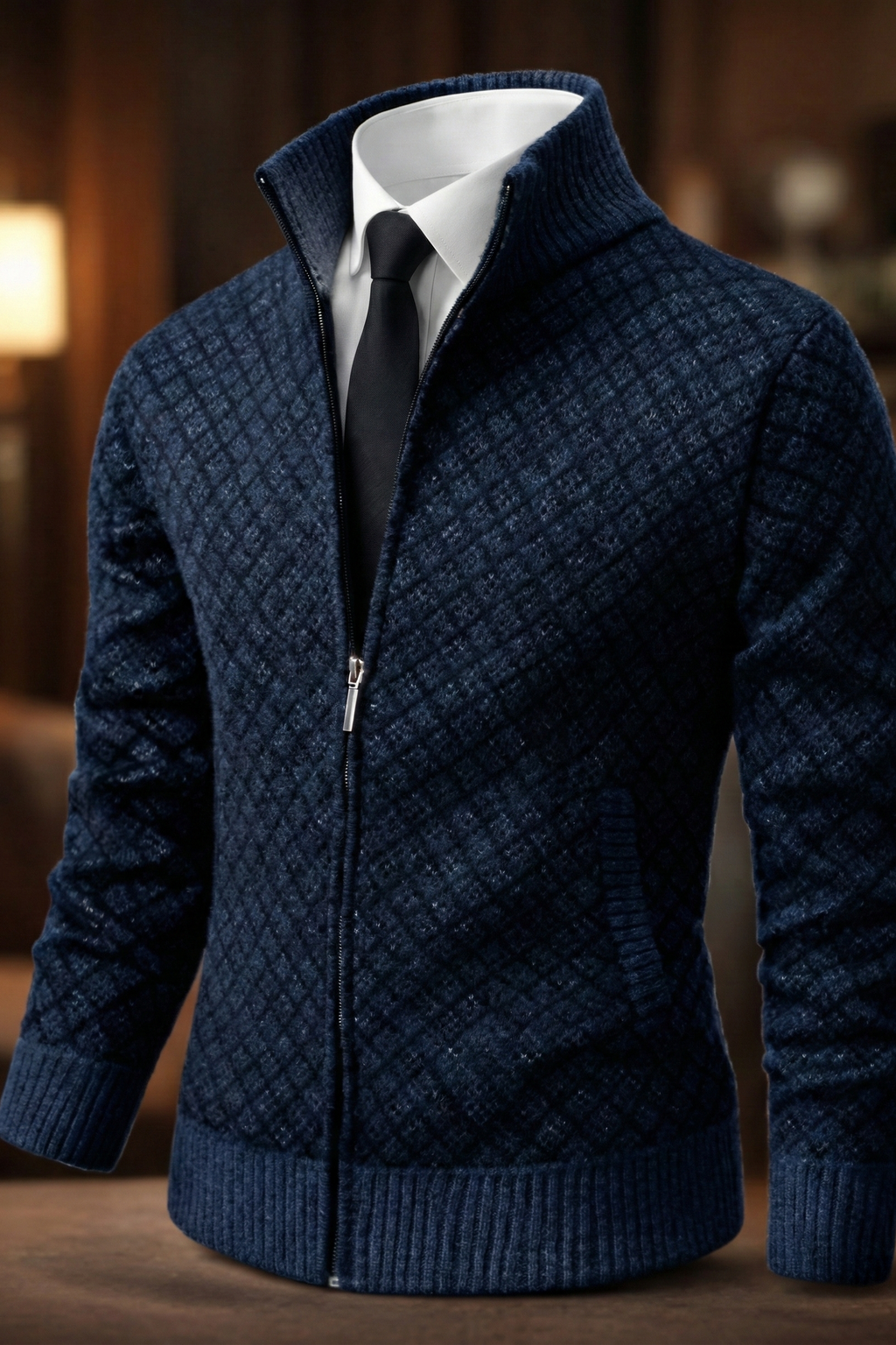 MĘSKI ROZPINANY SWETER Z DZIANINY O STRUKTURZE GOFRA